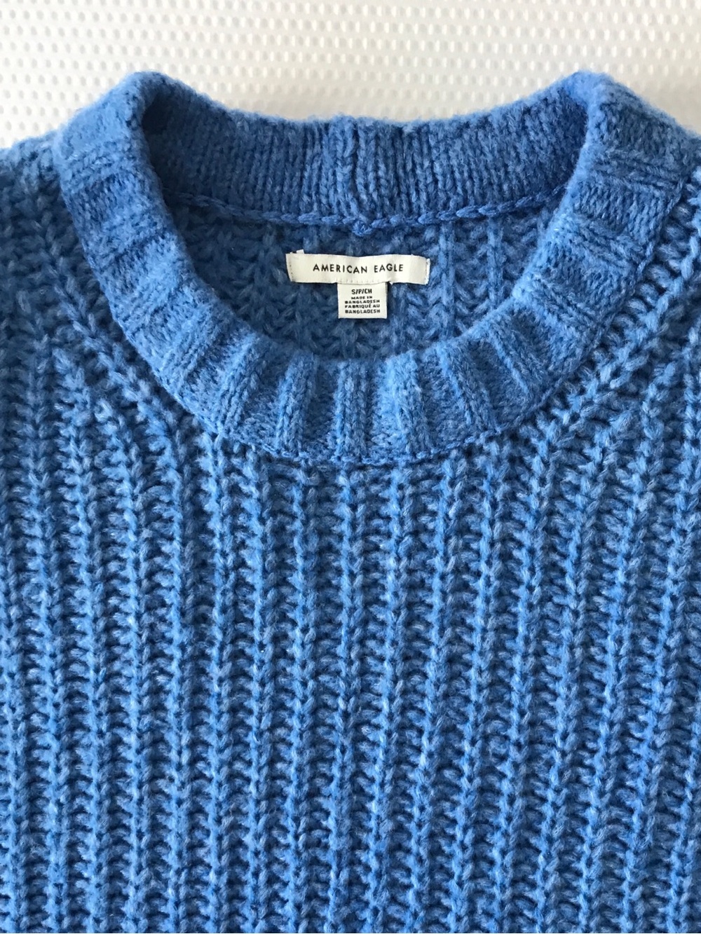 American Eagle Sky Blue Cropped Knit Sweater Small Crew Neck Boxy Oversized